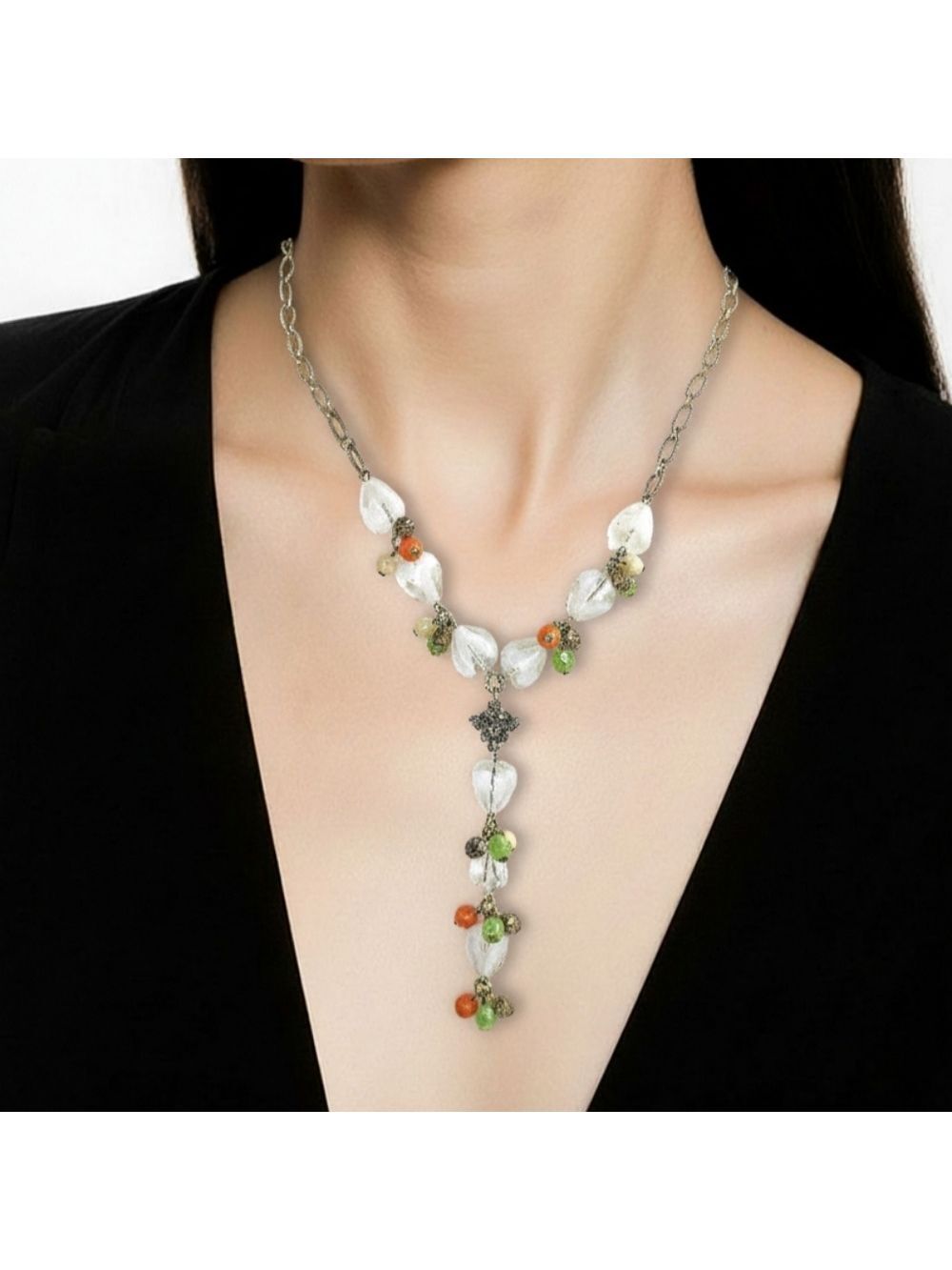 Vintage Czech white milk glass butterfly necklace earring set